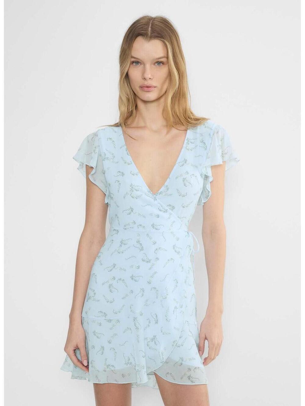 Aritzia Wilfred Lawn Dress Blue Floral Wrap Ruffle Mini Dress Size S